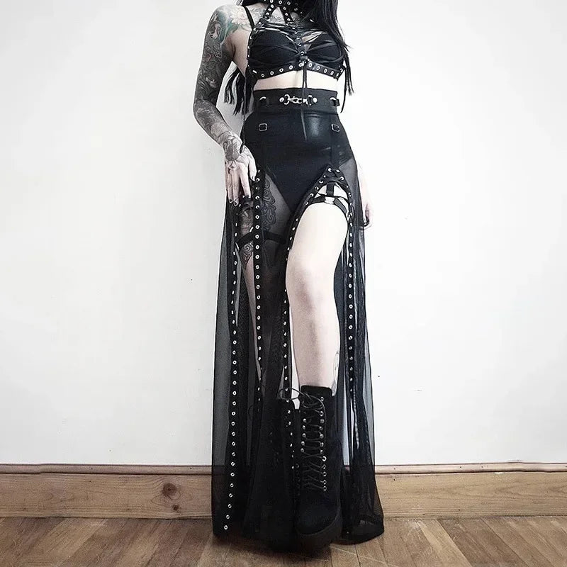 Hollow Out Skirt Y2K Goth Grunge Patchwork Eyelet Split Long Skirt 23101-22033 / XL 23101-22033 / M 23101-22033 / L 23101-22033 / XL-23101-22033 / M-23101-22033 / L-23101-22033 / S-