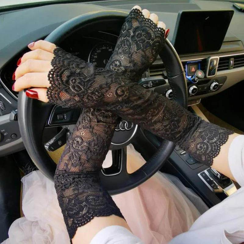 1Pair Lace Flowers Arm Sleeve Gloves Elegant Long Fingerless - Fashionqueene.com