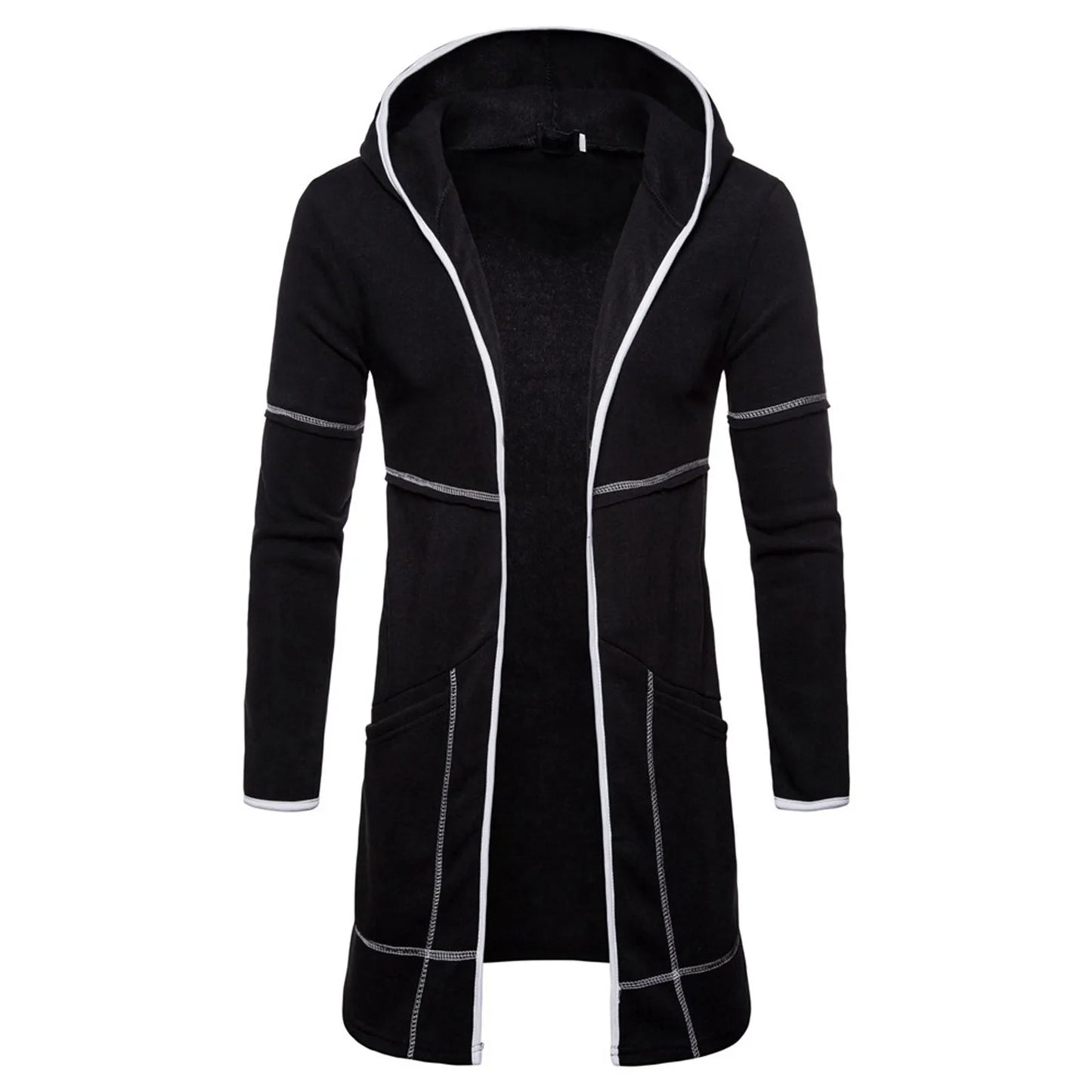 Men Women Overcoats Solid Color Loose Long Sleeve Hooded Long Cardigan Black United States