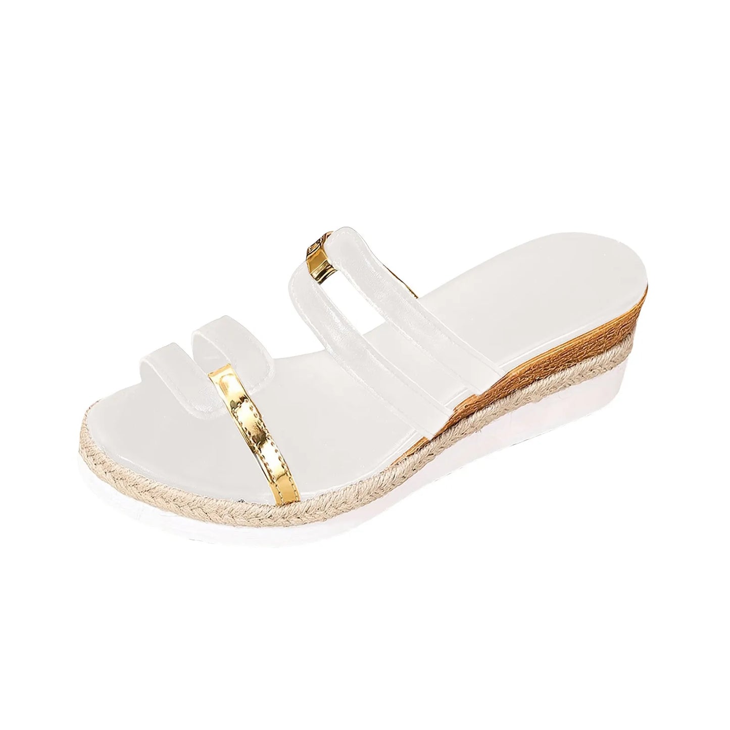 Casual Sandals For Women Dressy Comfortable Soft Leather Thick Soled Slope Woven Straw Sandals