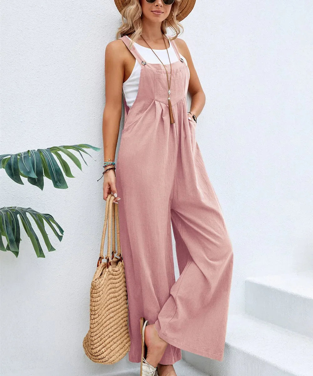 Women's jumpsuit with wide legs, long pants, high waist, casual pocket, street wear