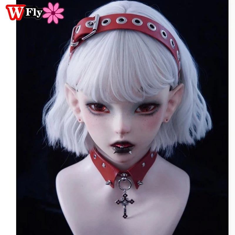 Y2K Gothic Punk Leather Buckle Hair hoop KC headband WHITE Red BLACK WHITE-Red-BLACK-Pink-Lavender-