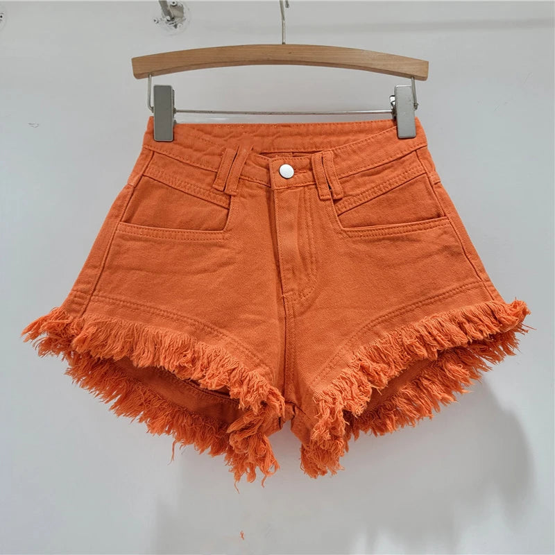 Denim Shorts Pants Low Rise Slim Lady Crop jeans Distressed Chic Casual Short Trousers