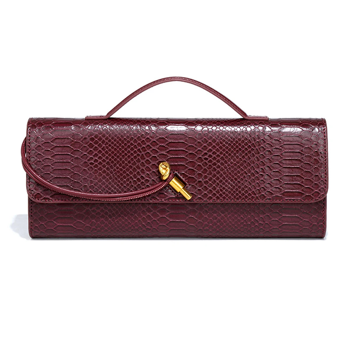 Burgundy bag cherry red envelope wine red envelope upscale new handbag crocodile flip hand