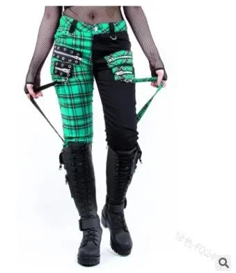 Women Pants Plaid Autumn Trousers Personality Bandage Splice Casual Women's Print Large Size Pencil Clothing