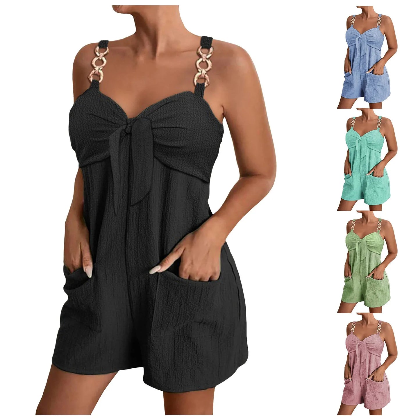 Women's Jumpsuit Overalls Short Loose Sleeveless Wide Leg Overall Solid Casual Daily Basic Romper With Pockets