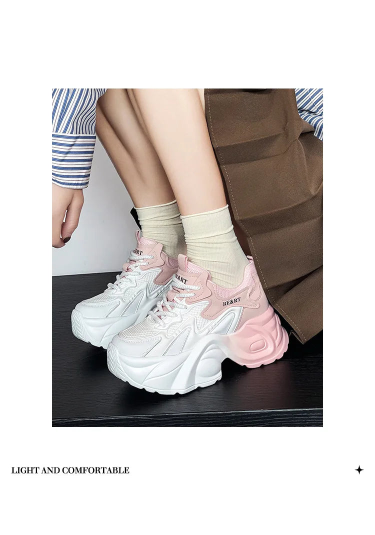 Air Mesh Genuine Leather Vulcanize High Brand Comfy Chunky Sneaker Loafer Platform Women Shoes