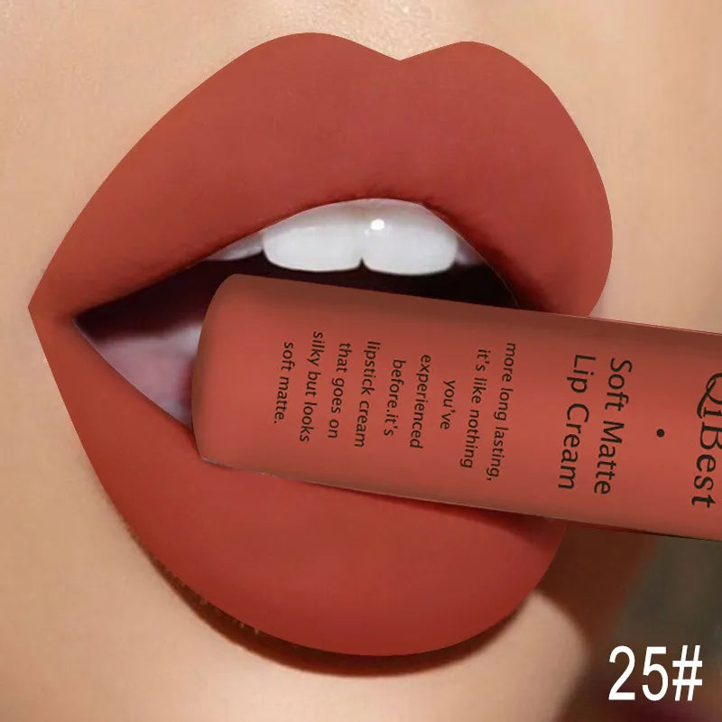 Hot Velvet Matte Nude Lip Gloss Sexy Long Lasting Non-stick Cup Nude Red Liquid Lipstick Waterproof 25