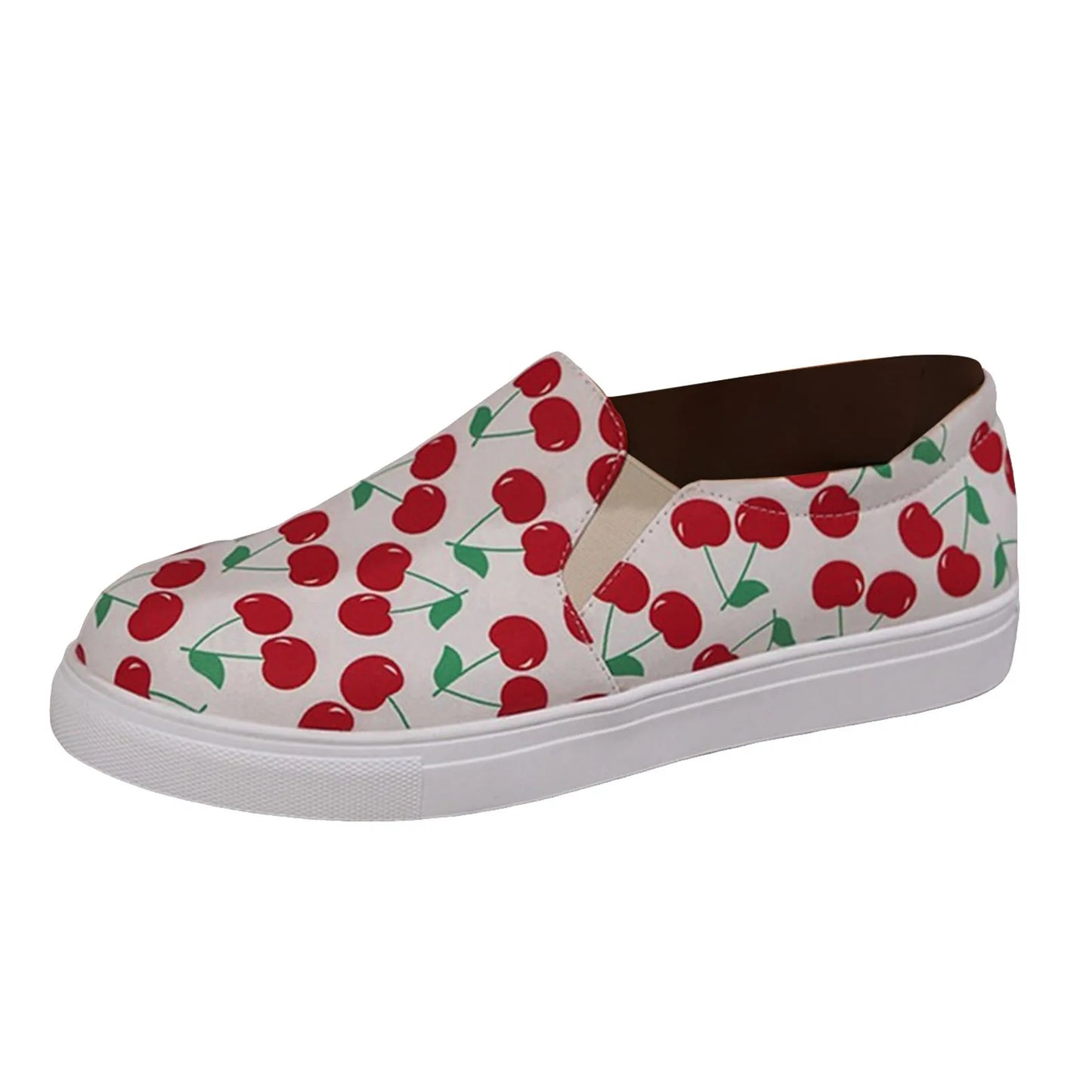 Ladies' Flat Casual Sports Shoes Cherry Printed Wide Width Close Fitting Black / 36 / United States White / 36 / United States