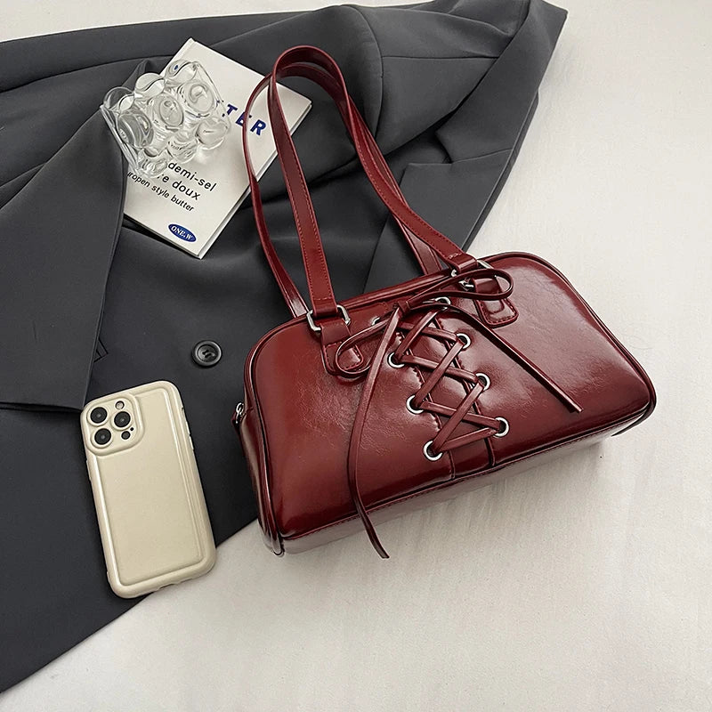 Shoulder Bag for Women Solid Color Boston Tote Bag PU Leather Bowling Handbag Hobo Bag for Work Travel