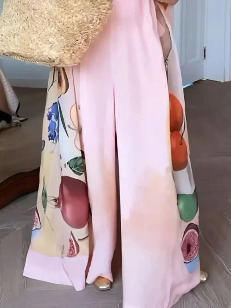 Sleeveless Wide Leg Jumpsuits Elegant Fruit Printed Urban Casual Going Out Outfits