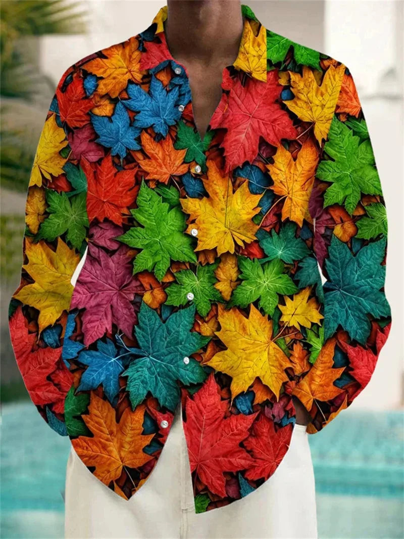 Flower pattern casual shirt men's long sleeved design oversized