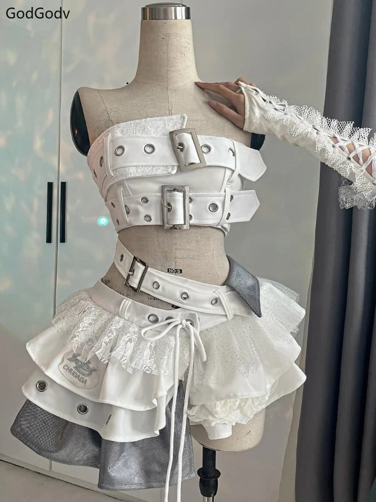 Elegant Y2K Woman 2 Piece Sets Punk Gothic Strapless Crop Tops +High Waist Ruffle Skirt White Sets / XS Brown Sets / M White Sets / S White Sets / XS-Brown Sets / M-White Sets / S-Brown Sets / L-Brown Sets / XS-Brown Sets / S-Red Sets / S-Red Sets / M-Brown Sets / XL-Red Sets / XS-Red Sets / L-Red Sets / XL-Black Sets / XS-White Sets / XL-Black Sets / S-Black Sets / M-White Sets / M-Black Sets / L-White Sets / L-Black Sets / XL-