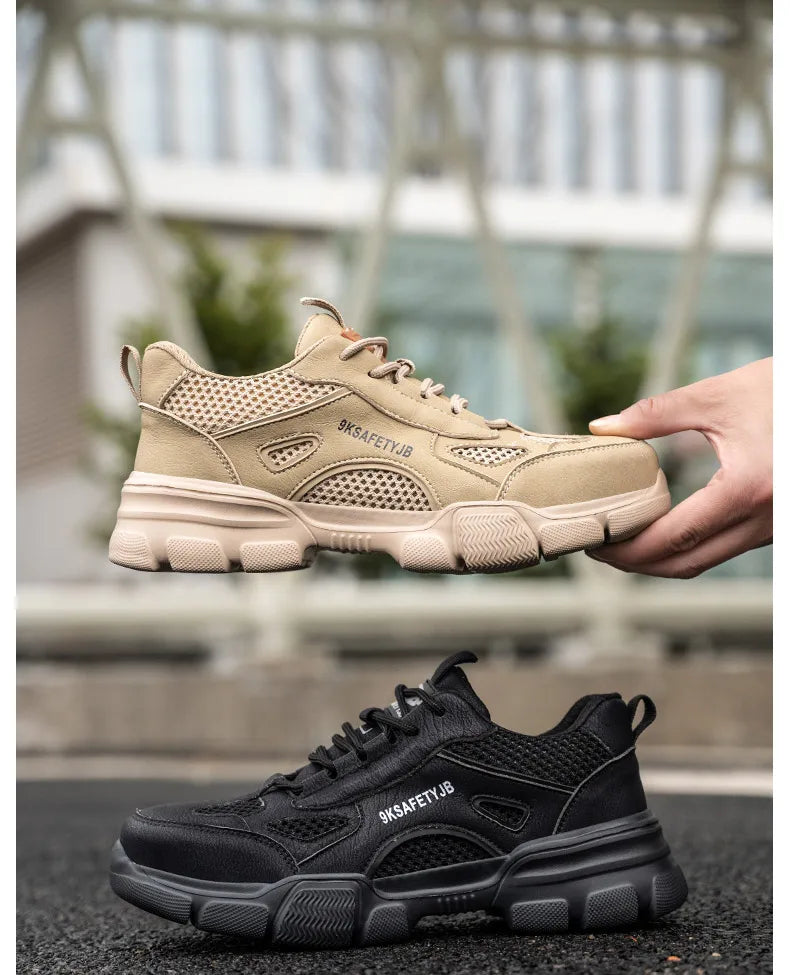 Work Shoes Hollow Breathable Steel Toe Boots Lightweight Safety Work Shoes Anti-slippery For Men Women Male Work Sneaker