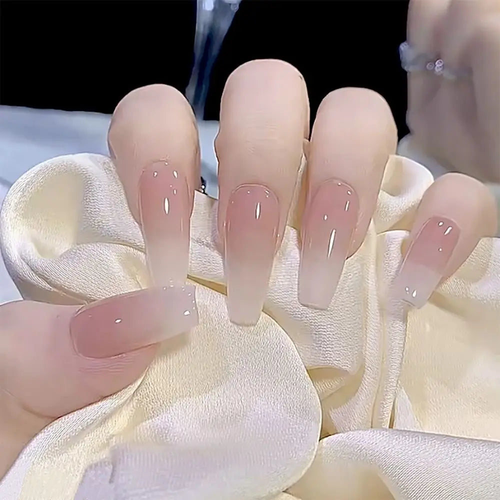 24pcs Gradient Fake Nails French Ballerina Nail Medium Coffin Press on Nails Tips AA6 AA5