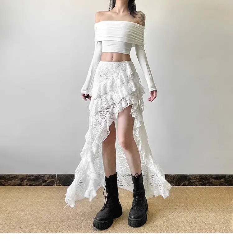 Gothic Skirt Women's Lace High waist Casual Aesthetic Long Skrit Hip hop