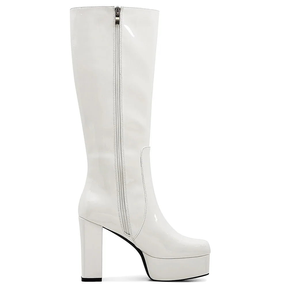 Chunky Heel Platform Women's Knee High Boots Comfortable Side Zipper WHITE / 10 / United States WHITE / 9 / United States