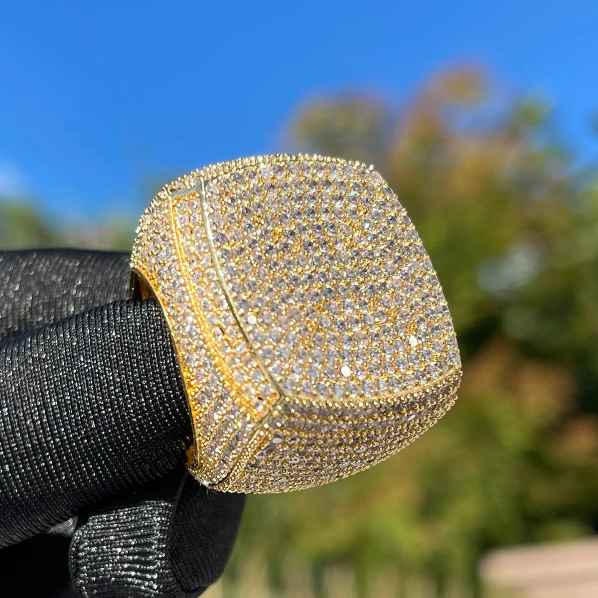 Bubble Letter Iced Out Ring for Men Real Gold Plated Prong Setting Copper CZ Stones