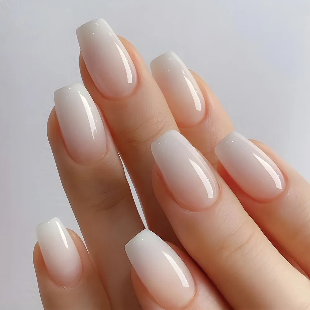 24pcs Gradient Fake Nails French Ballerina Nail Medium Coffin Press on Nails Tips AA6 AA5
