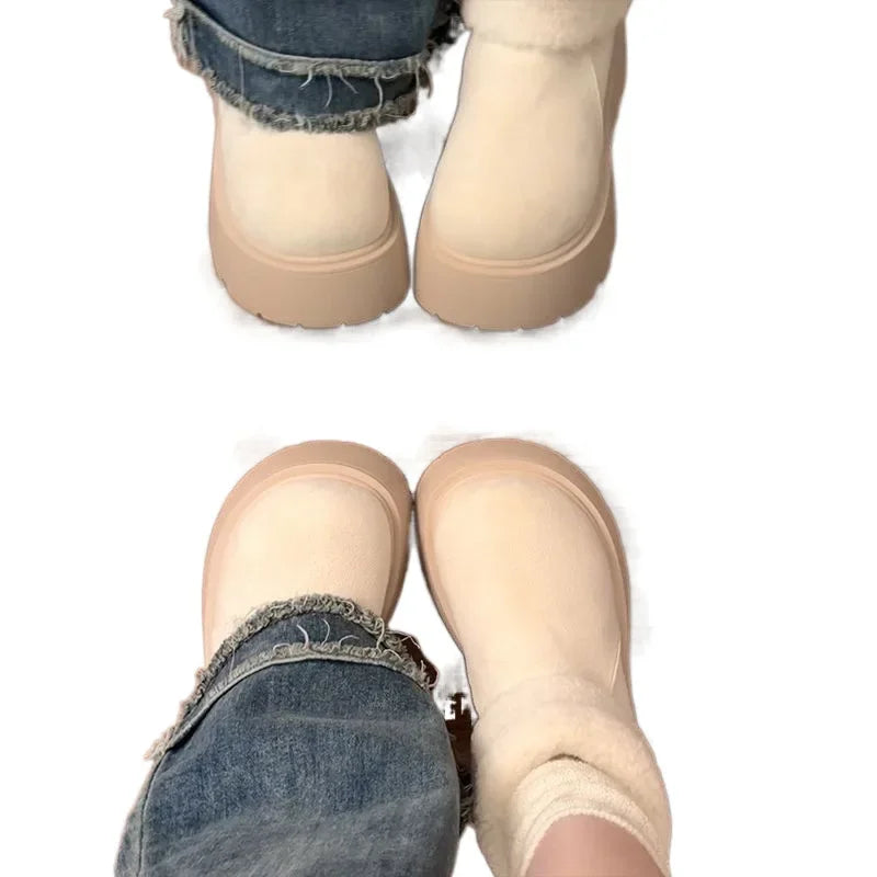 Thick Bottom Warm Anti-Slip Cotton Snow Boots Women's Winter Fleece Lined Booties Non-Slip Rubber Sole Ankle Boots
