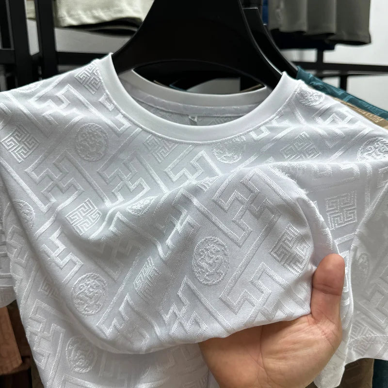 Silk Breathable Short Sleeve Men O-neck Top Cool Comfortable T-shirt