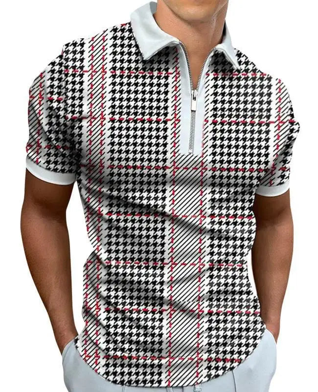 Men's 3D Flag Pattern Printed Short Sleeve POLO Shirt Zipper Men's T-Shirt