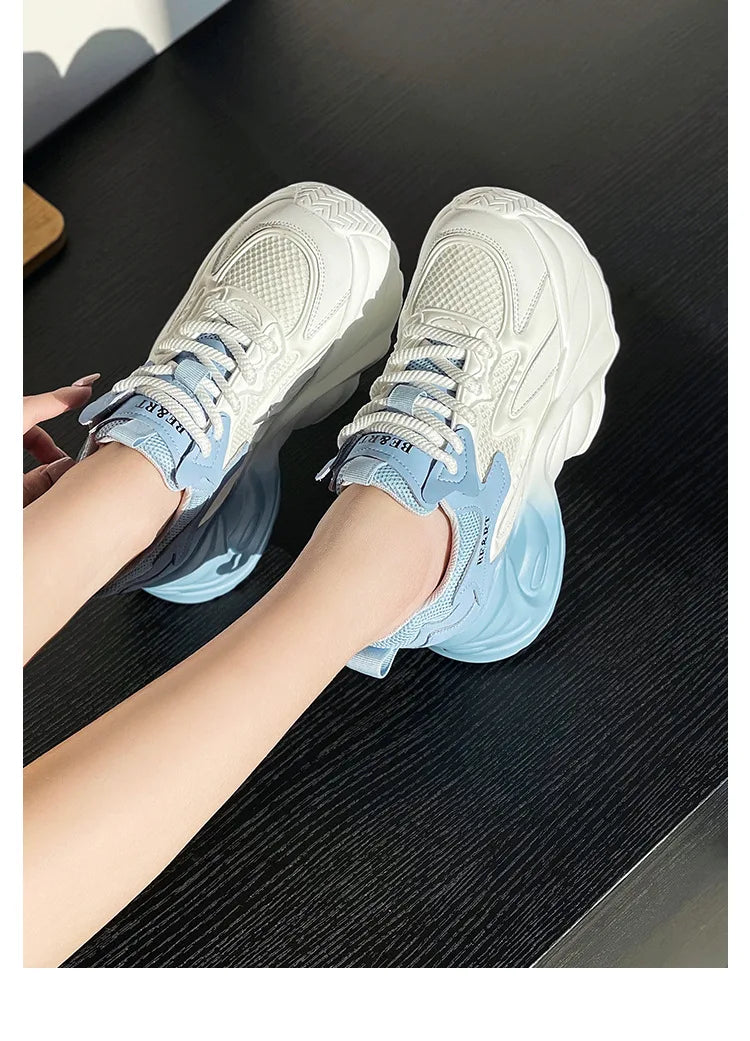 Air Mesh Genuine Leather Vulcanize High Brand Comfy Chunky Sneaker Loafer Platform Women Shoes