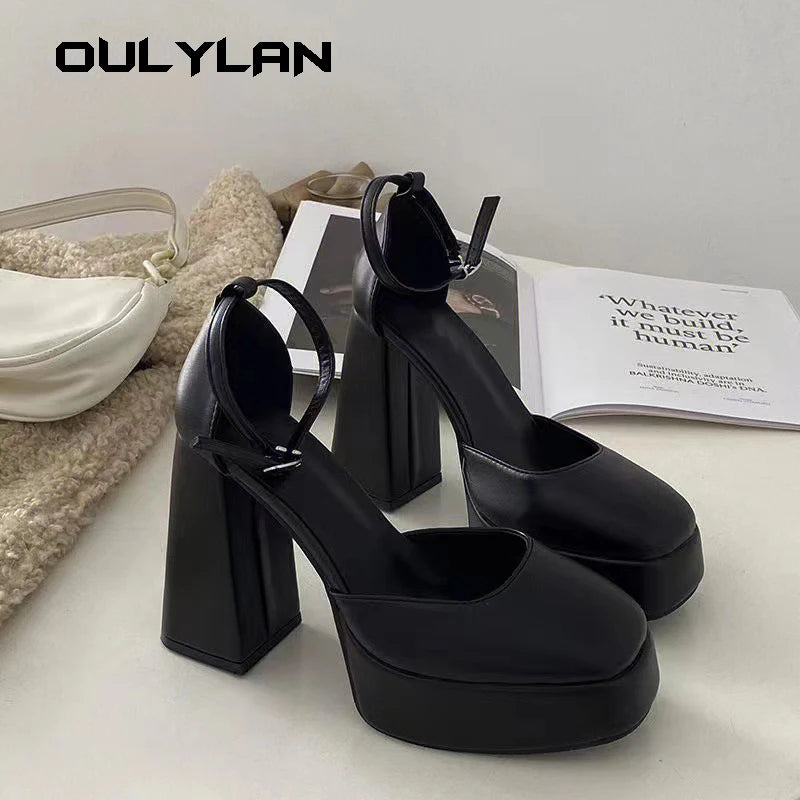 Super-high Heel Thick Heel Shoes Platform Sandal Elegant Round Toe White Heels BEIGE / 35 / United States BLACK / 40 / United States