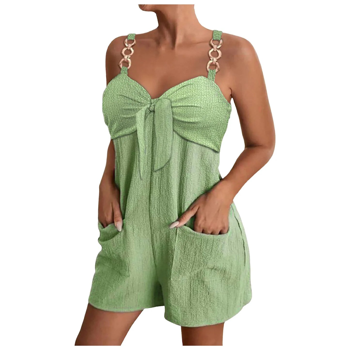 Women's Jumpsuit Overalls Short Loose Sleeveless Wide Leg Overall Solid Casual Daily Basic Romper With Pockets