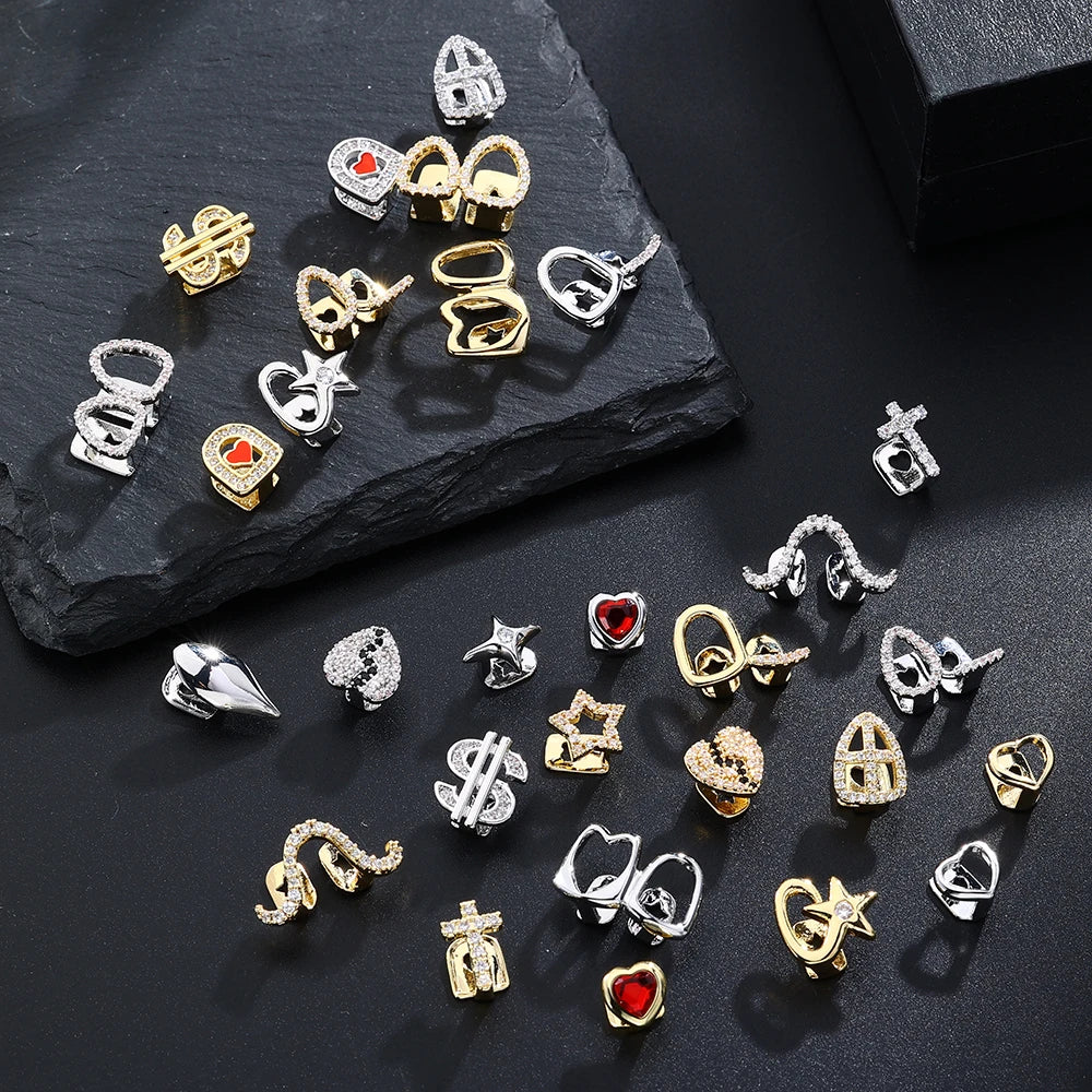 1PC Single Hip Hop Star Heart Pattern Teeth Grillz Removable Dental Grills Teeth Punk Teeth Caps
