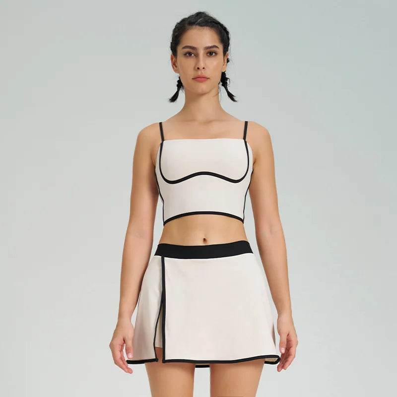 1/2PCS Yoga Set for Women Tennis Outfits Sports Bra Badminton Skirts Workout Sportswear Running Gym Wear Athletic Suits - Fashionqueene.com