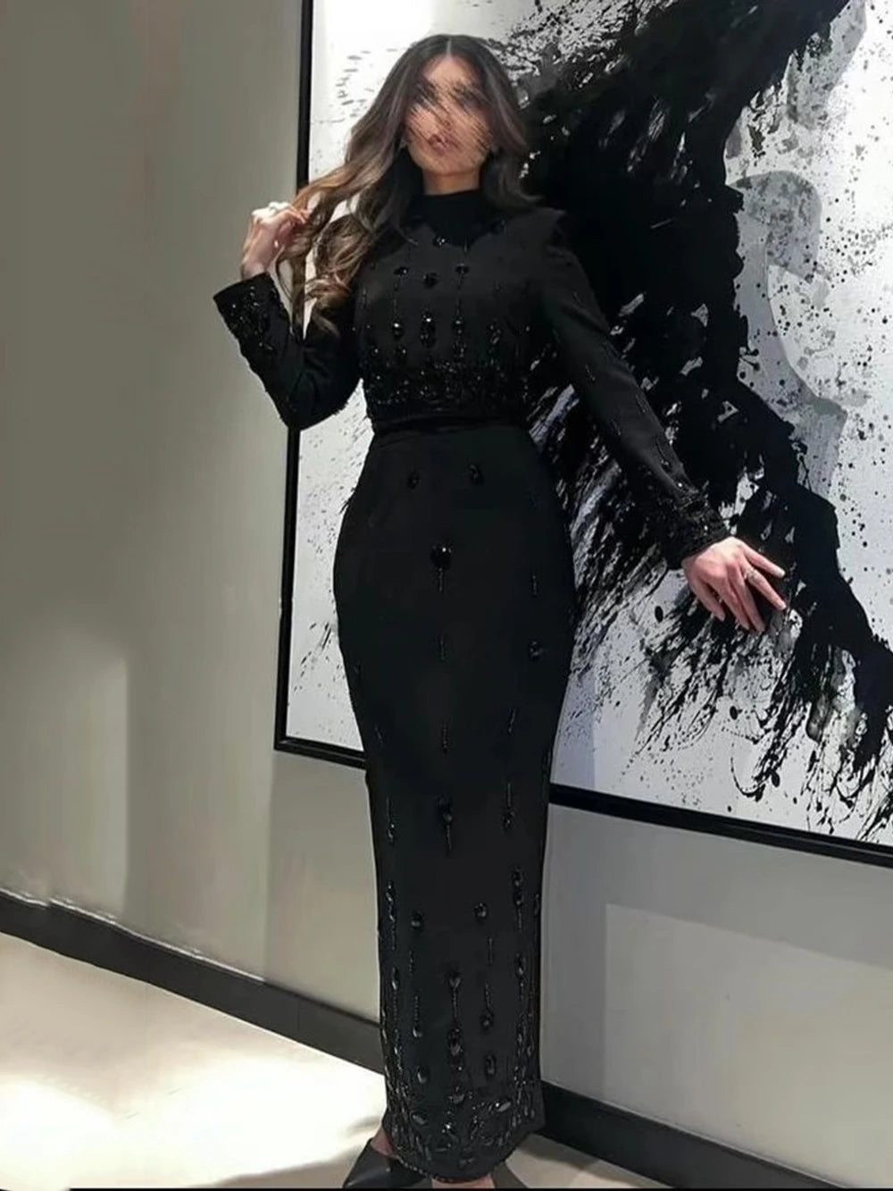 Long Sleeve Short Top and Mini Skirt Suit Outfit, Diamond Beaded Design,High Quality, 2 Pcs Set