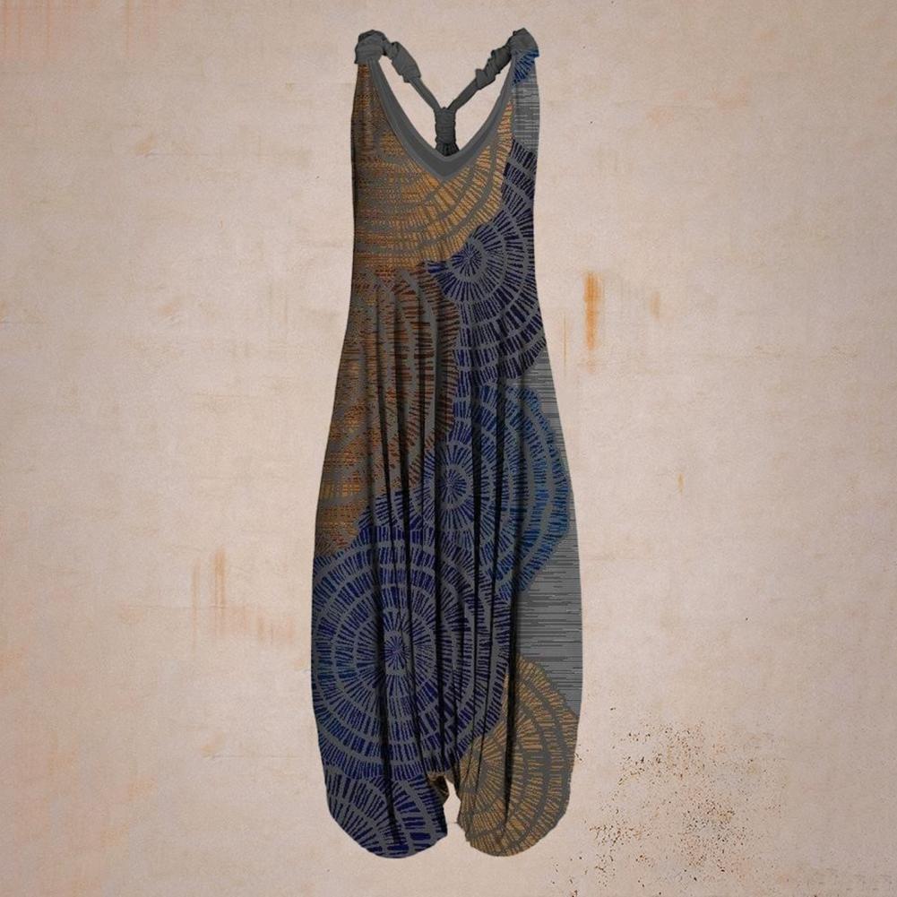 Harem Romper One-piece Jumpsuits Overalls Womens Abstract Print Backless