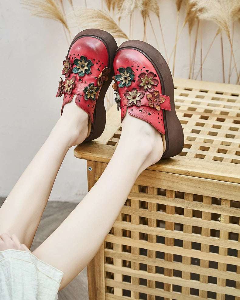 5cm Cow Genuine Leather Flats Comfy Shoes Platform Wedge Appliques Flower Hook Hollow Elthnic Women Slipper Mary Jane Rubber beige / 35 red / 40 red / 39 beige / 35-red / 40-red / 39-red / 38-red / 37-red / 36-red / 35-beige / 40-beige / 39-beige / 38-beige / 37-beige / 36-