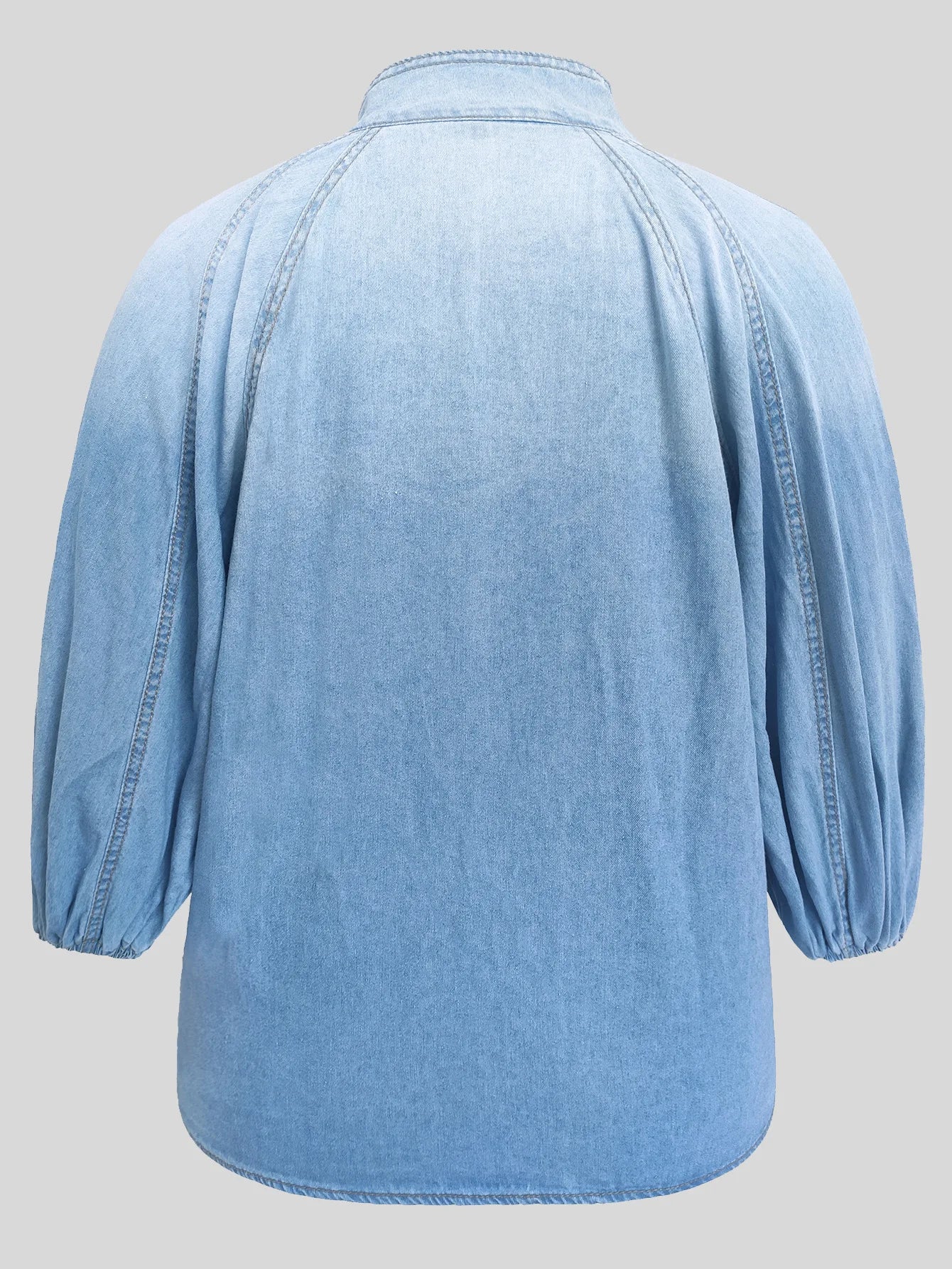Women Denim Top Turtleneck Splice Puff Sleeve Shirts Loose Solid Pullovers Casual