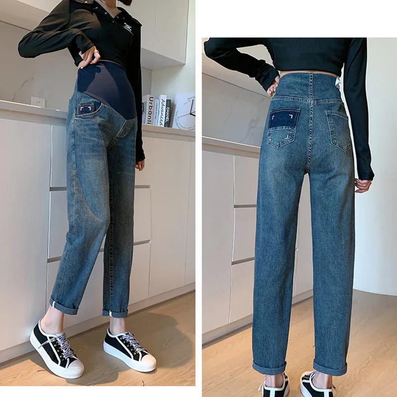 Maternity Jeans Denim Adjustable Belly Wide Leg Pants for Pregnant Women Loose