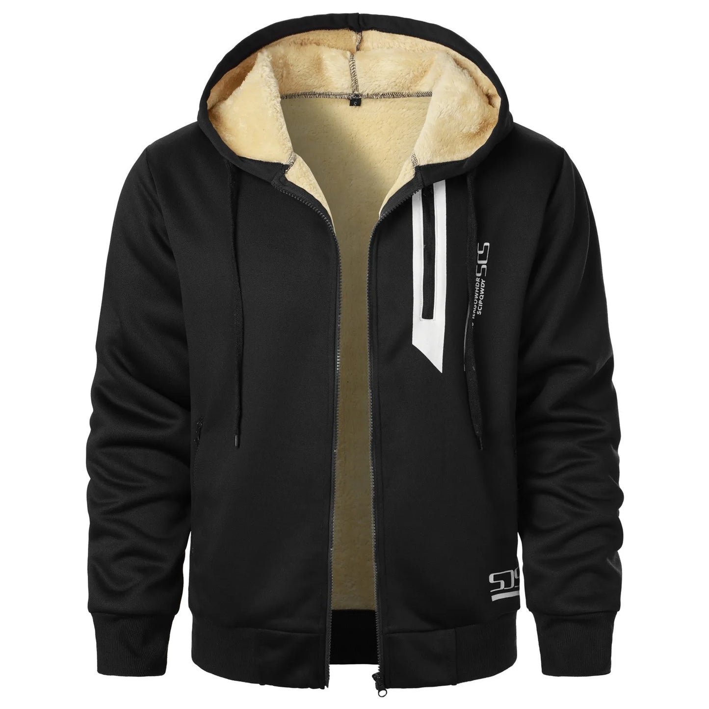 Men's Zipper Hoodie Jackets Lamb Wool Outerwear Coats Loose Casual A-Black / S / United States A-Black / XL / United States