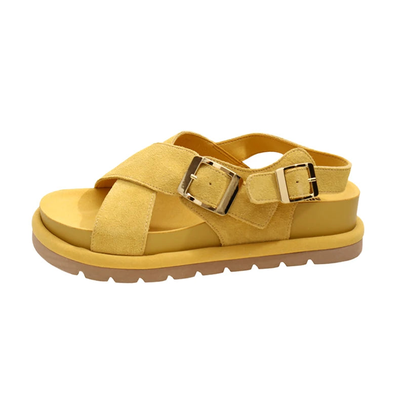 Genuine Leather Cross Strap Roman Sandals Casual Comfortable Women's Platform