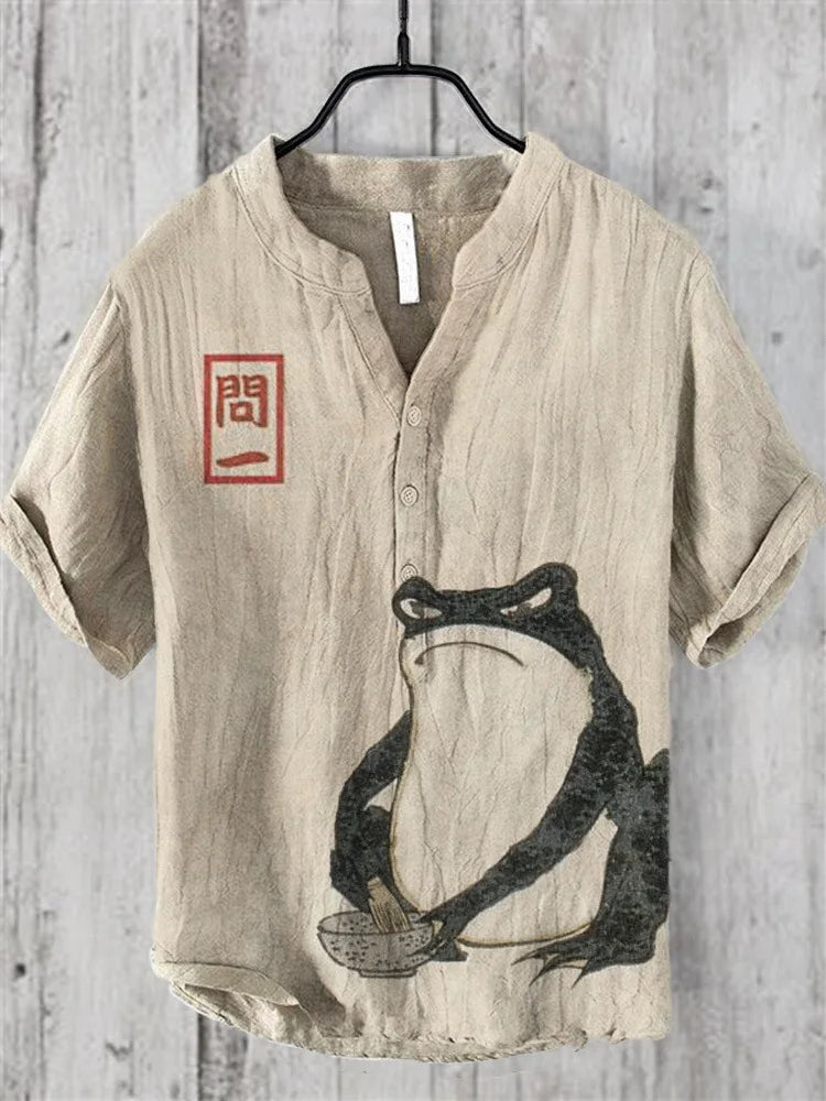 3D digital heat transfer animal landscape 3-button large size stand-up collar short-sleeved shirt
