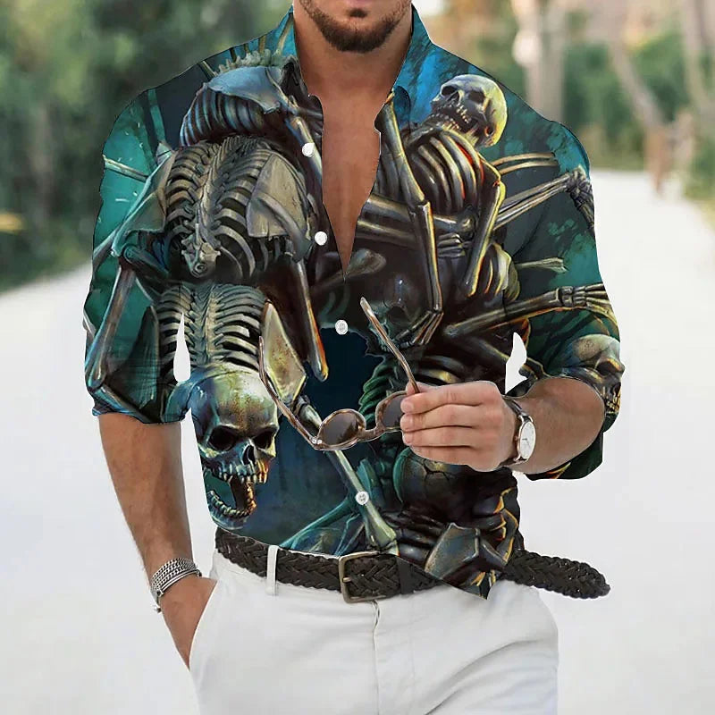 Men's Shirt Polo Button Shirt Casual Western Print Top Men's Cardigan Top