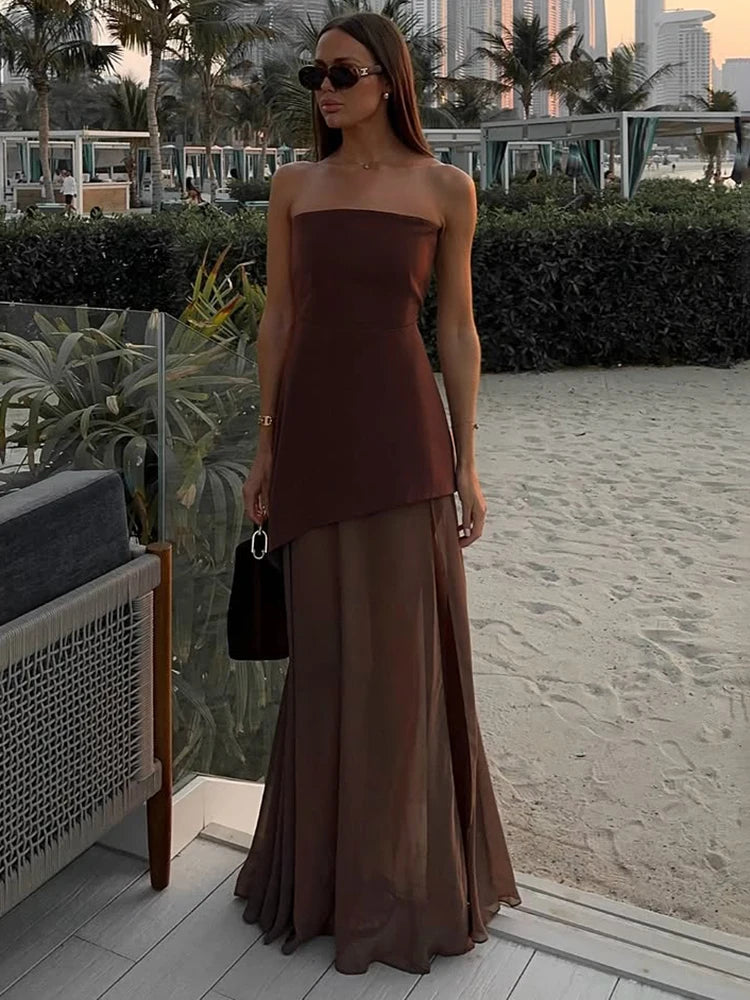 Strapless Dress With Ribbon Female Elegant Sleeveless Mesh Beach Vacation Long Dress Red / S Red / M Red / L Red / S-Red / M-Red / L-Blue / L-Yellow / S-Yellow / M-Yellow / L-Blue / S-Blue / M-Coffee / L-Coffee / M-Coffee / S-Wine Red / L-Wine Red / M-Wine Red / S-Black / L-Black / M-Black / S-White / L-White / M-White / S-