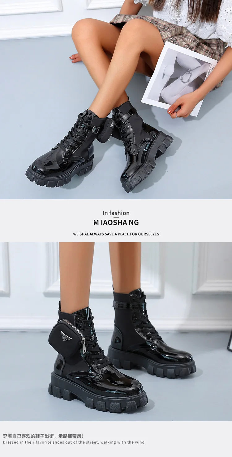 BLACK and White Ankel Boots Goth Platform Boots Snow Booties Woman