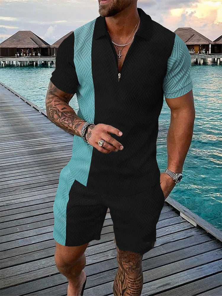 3D Print Men's Tracksuit Set Casual Zipper Collar Polo Shirt And Shorts 2pcs Sets Men Clothing Pullover