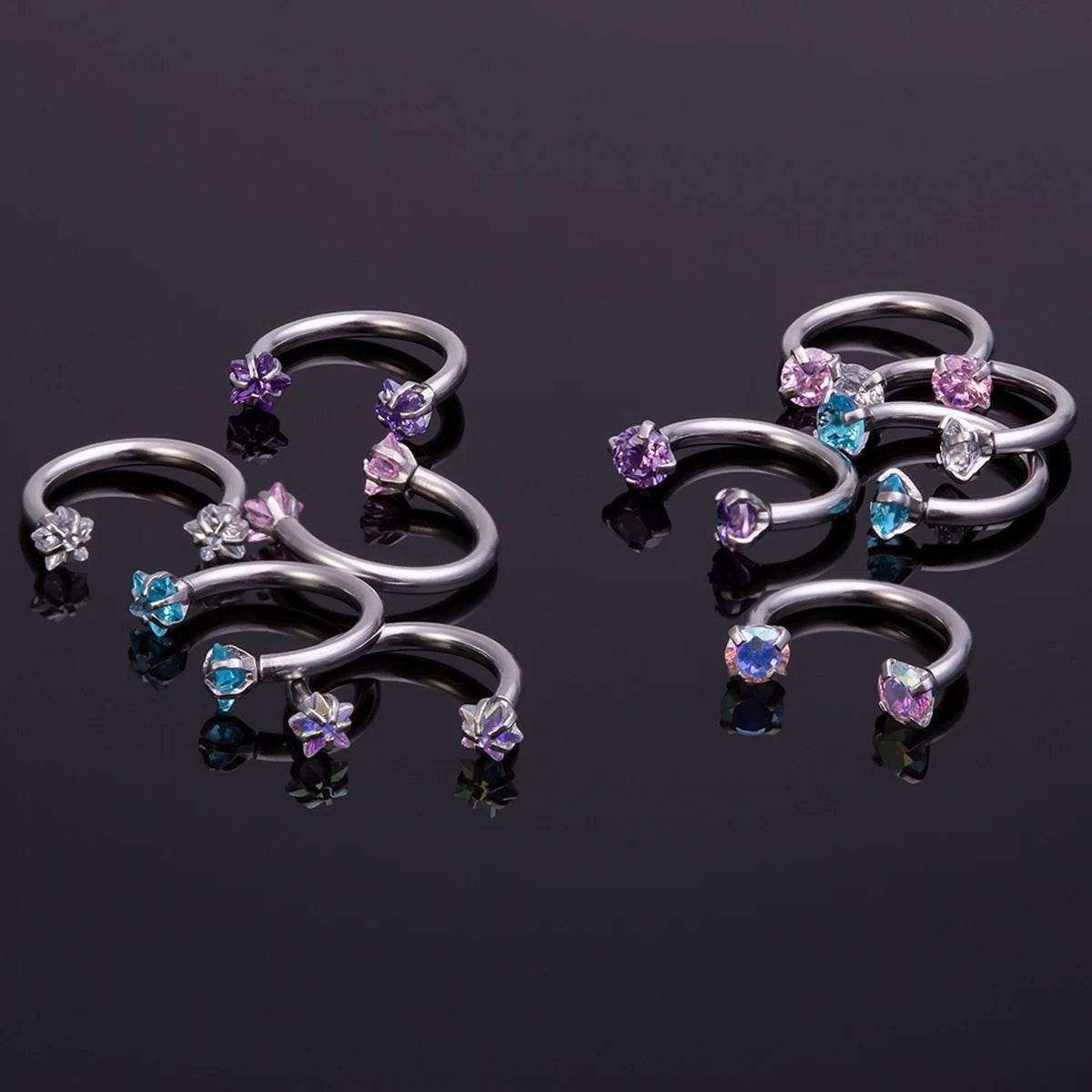 1pc Star Round Zircon Horseshoe Septum Piercing Nose Ring Hoop Eyebrow Lip Ring 8mm 16G - Fashionqueene.com