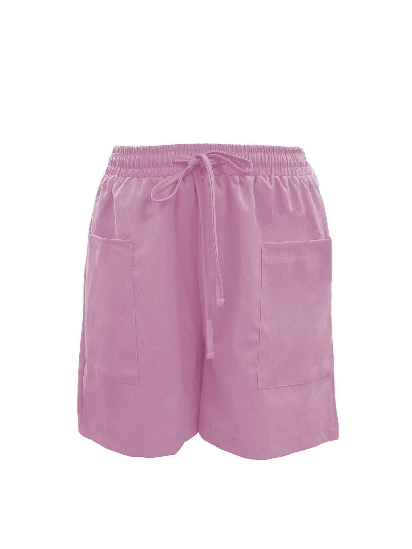 Summer New Women's Solid Color Pocket Loose High Waist Casual Fashion Quarter Shorts