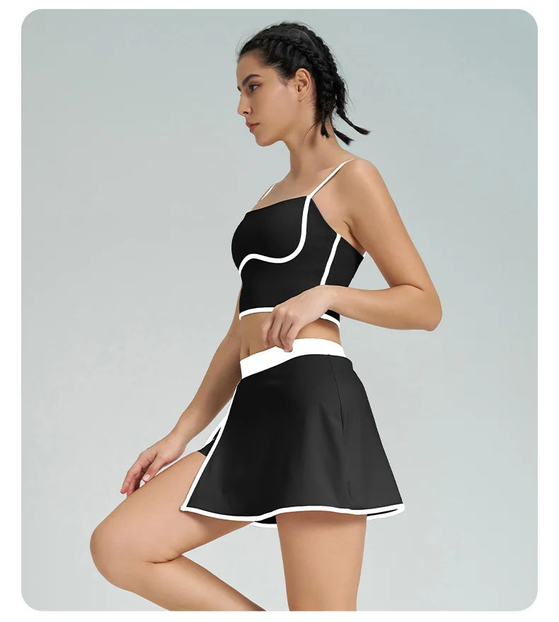 1/2PCS Yoga Set for Women Tennis Outfits Sports Bra Badminton Skirts Workout Sportswear Running Gym Wear Athletic Suits
