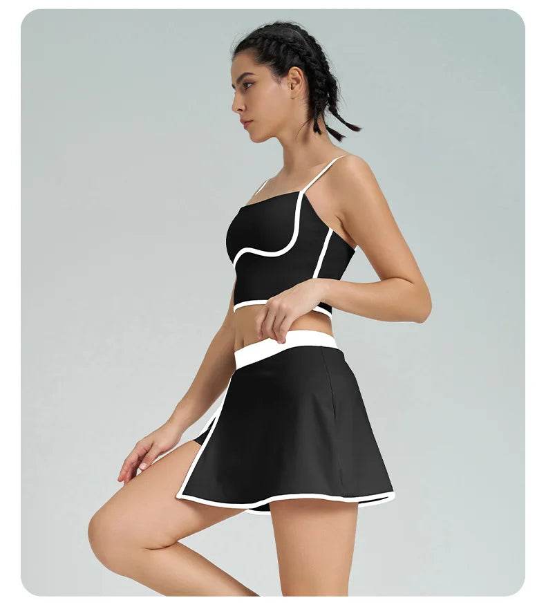 1/2PCS Yoga Set for Women Tennis Outfits Sports Bra Badminton Skirts Workout Sportswear Running Gym Wear Athletic Suits - Fashionqueene.com