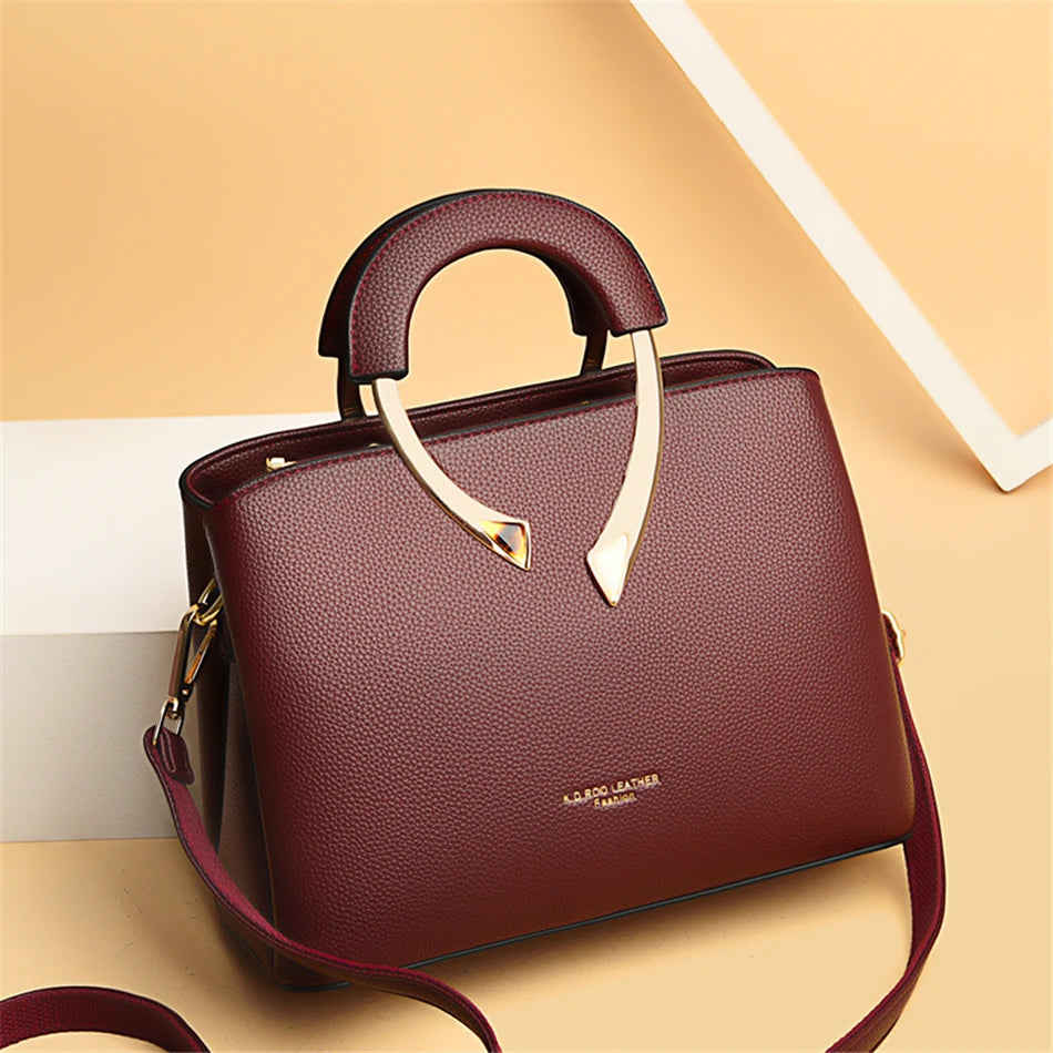 GENUINE VANDERWAH High Quality Leather Casual Tote Luxury Bags Designer Shoulder Crossbody Burgundy Gray Taro purple Burgundy-Gray-Taro purple-Blue-Black-