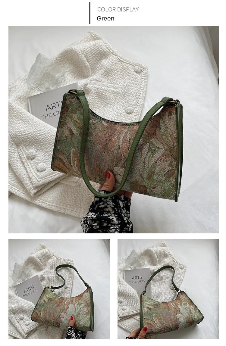Women's Underarm Bags Autumn 2023 Trendy New Oil Painting Shoulder Bag Cute Simple Handbags and Purses Female Travel Small Totes