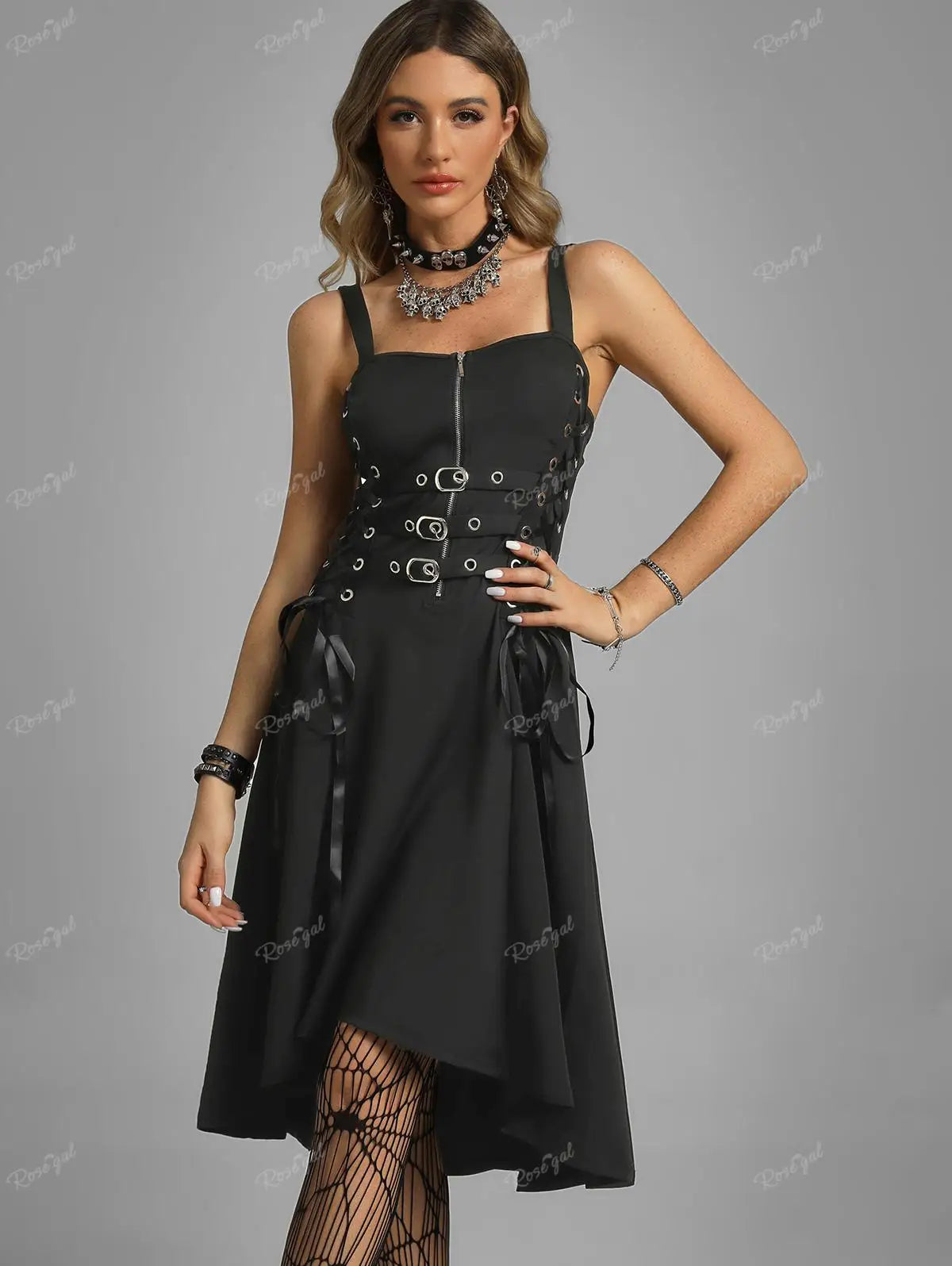 Plus Size Gothic Buckled Lace Up Midi Dress High Waist Sweetheart Neck Asymmetrical Black 01 / XL Black 01 / XXL Black 01 / M Black 01 / XL-Black 01 / XXL-Black 01 / M-Black 01 / L-Black / XXXL-Black 01 / S-Black 01 / XXXL-Black / XXL-Black / S-Black / M-Black / L-Black / XL-